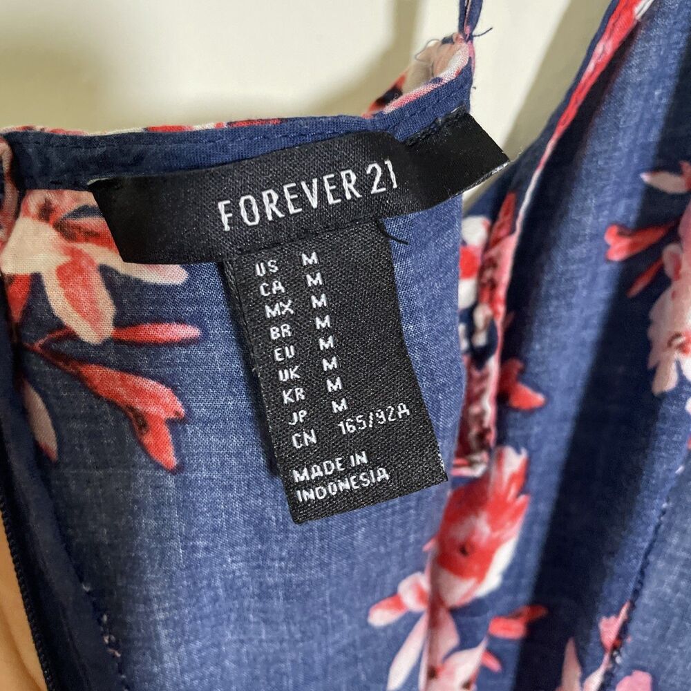 Forever 21 Women's Navy Blue Floral Short Dress Size Medium Festival Princess - Picture 7 of 9